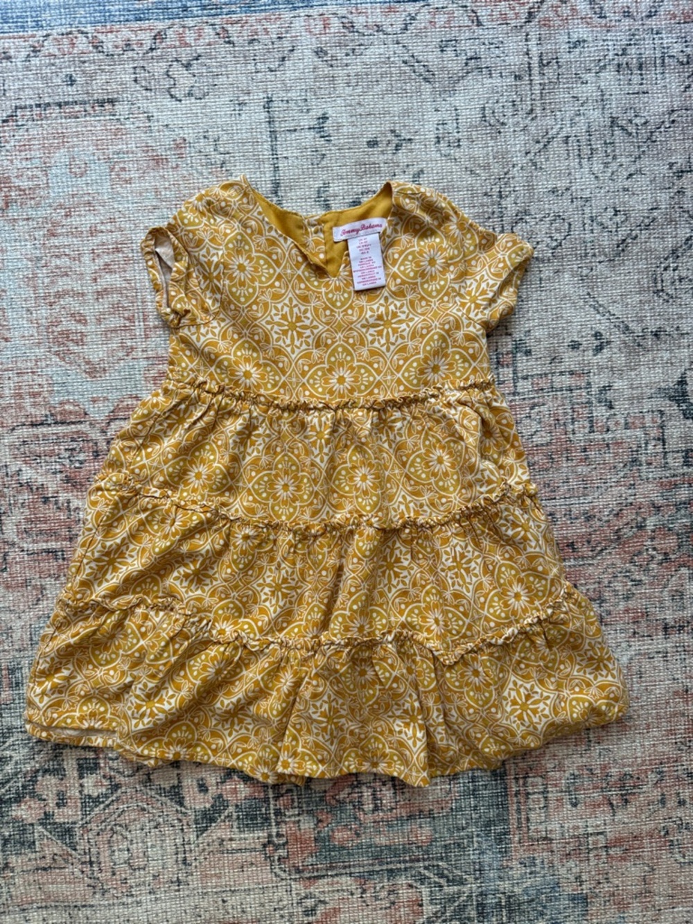 Tommy Bahama Yellow Floral Tiered Ruffle Dress - Girls
